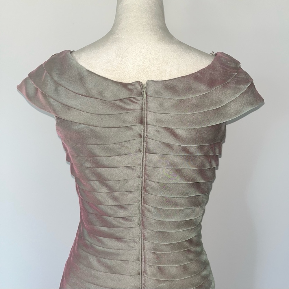 Adrianna Papell Silver Gray Ruched Beaded Sheath Cocktail Dress Size 6 - Picture 7 of 14